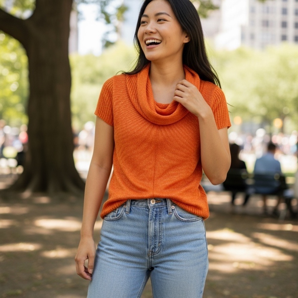 Jones New York Vibrant Orange Cowl Neck Sweater. Size S.